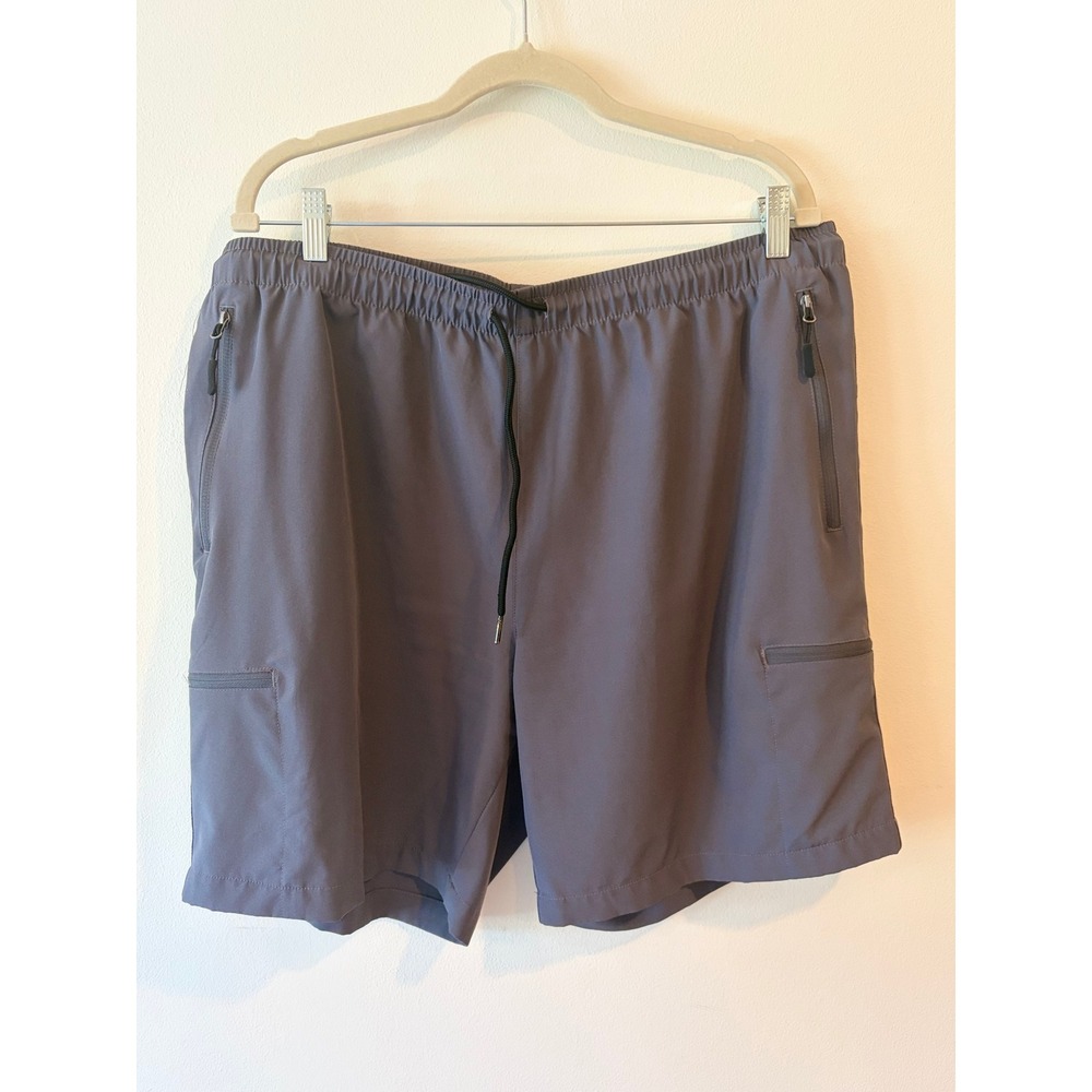 Santiny Mens XXL Gray Cargo Athletic Shorts Zipper Pockets Hiking Gym Running
